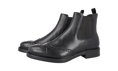 PRADA Leder Cap Toe Budapester Chelsea Boots Stiefelette Schwarz NEU