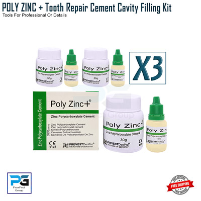 Poly Zinc+ Strong Teeth / Tooth Repair Permanent luting Cement Cavity Filling x3