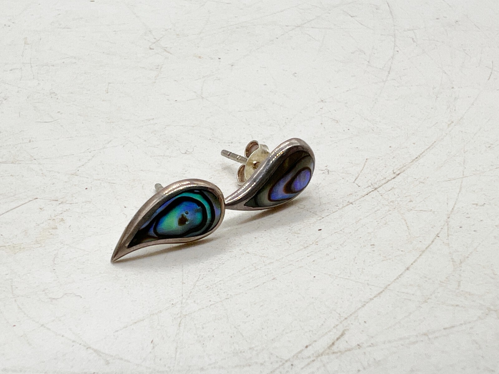 VINTAGE SOLID STERLING SILVER ABALONE SET TEARDRO… - image 2