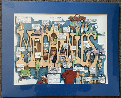 Vintage Peter Prints Cartoon Mechanics Humorous, Rare  20  x 16 