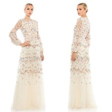 Mac Duggal 35111 Embroidered Blouson Sleeve Gown Size 4 NWT Ivory