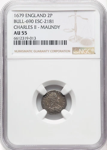 England - 1679 Charles II Maundy 2 pence - NGC AU55 - Well Struck & Nice Toning!