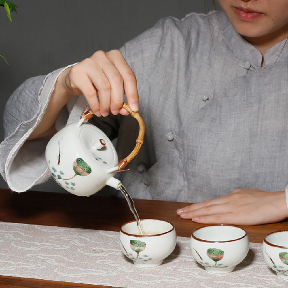 Teapot Bamboo Glass Safe Kettle Porcelain Stovetop Gooseneck eBay