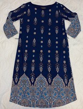 Renee C. Navy Dress Size XS Paisley Print 3/4 Sleeve With Polyester Liner