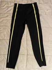 Zyia Active Leggings Womens 6-8 Black Neon Yellow Tape Stripe Luxe Hi Rise 7/8