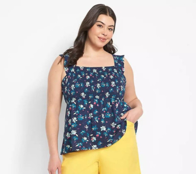 Lane Bryant Swing Square-Neck Babydoll Tank Top 18 / 20 Blue 2X *