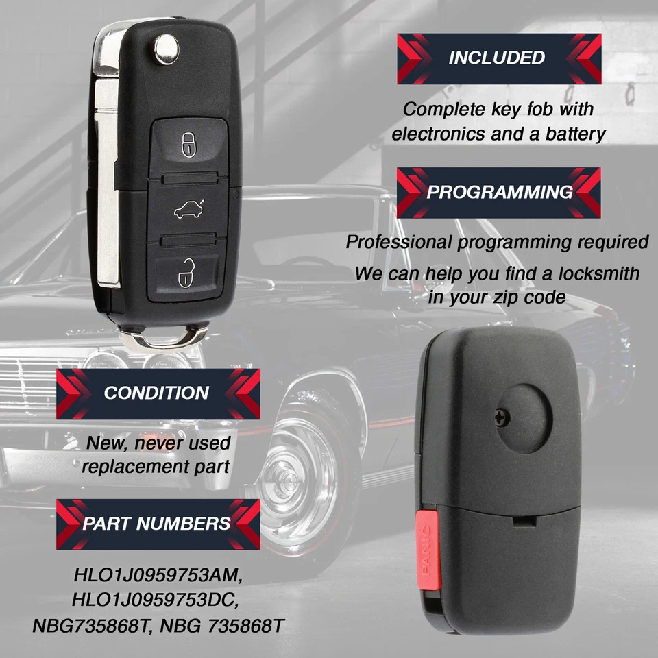 Remote Key Fob for 2002 2003 2004 2005 2006 Volkswagen Beetle HLO1J0959753AM Foto 4 de 4