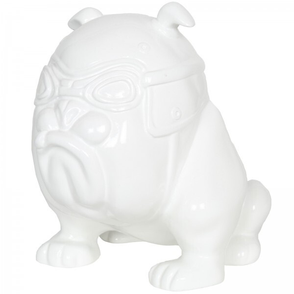 Statue bouledogue anglais motard blanc Félix en résine premium 26cm