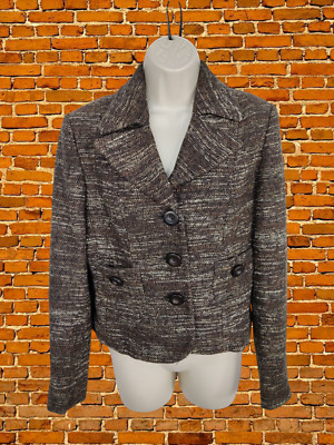 MARKS & SPENCER UK 12 BRAUNER MANTEL BLAZER JACKE FORMELL GEWEBT ARBEIT KURZ DAMEN