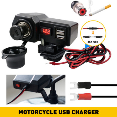 Motorcycle Dual USB Charger SAE to USB Cable Adapter Voltmeter Fit CellPhone GPS