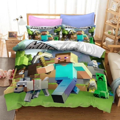 Minecraft Bettbezug Cartoons Bettwäsche Set Kissenbezug 135x200|200x200 Kinder - Bild 4 von 27