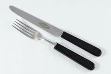 New Genuine Black Handle Table Knife & Fork Brushed Finish Made In Sheffield