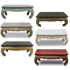 Wohnzimmertisch Couchtisch Opiumtisch Spiegelstein 1m x 50cm Holz Gold Antik