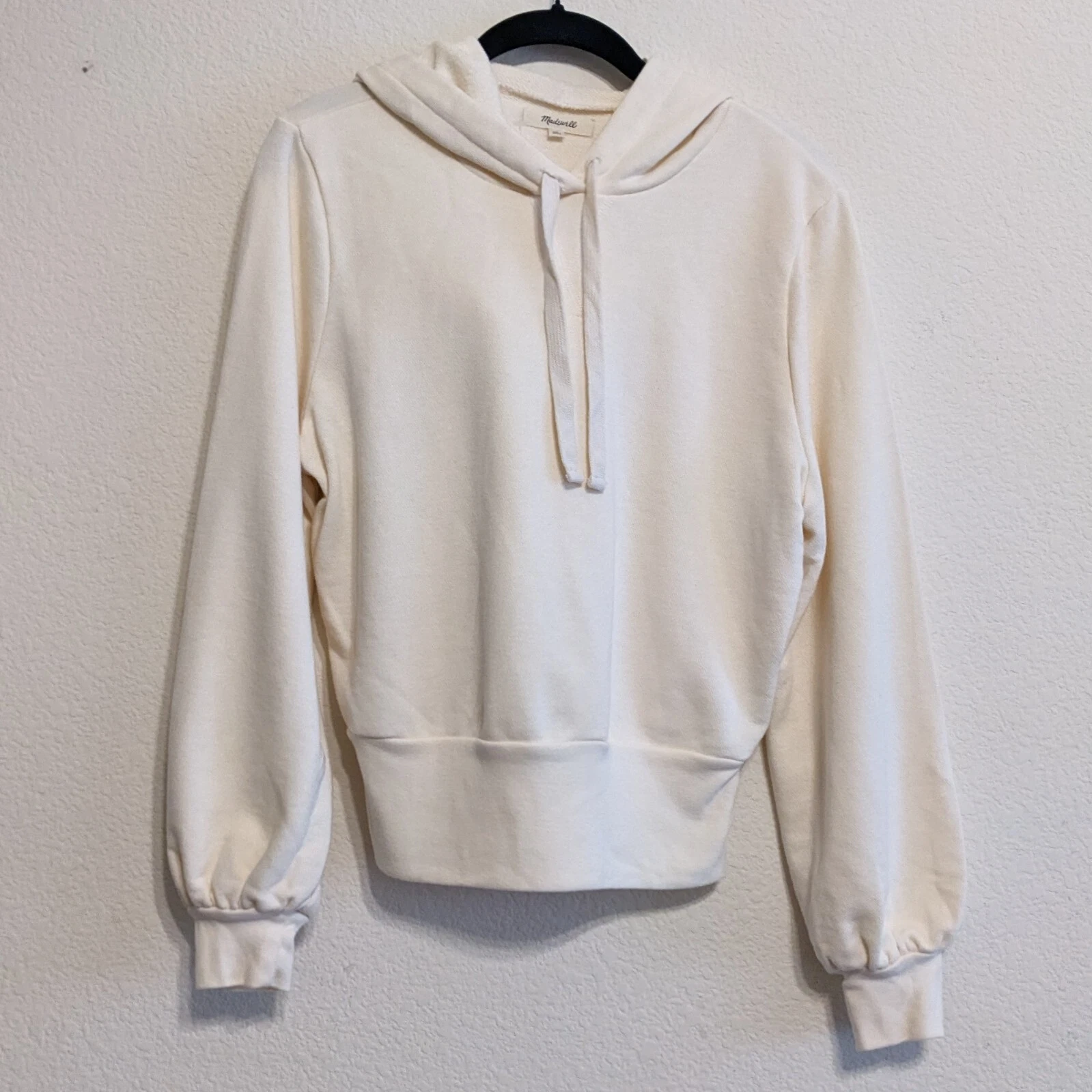 OFF WHITE Felpa con cappuccio Madewell avorio crema French Terry manica a bolla crop taglia small usata in ottime condizioni