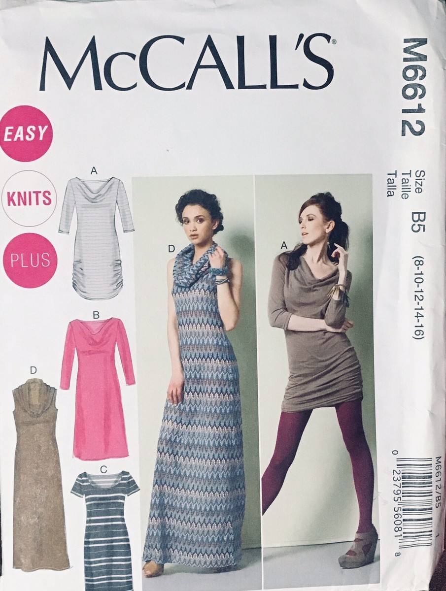 mccalls knit dress pattern M6612 Sizes 8-16 Misses Easy Pullover Mini Maxi Uncut softmotion