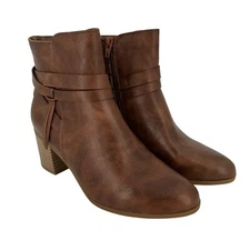 Frye And Co Boots Womens Size 9.5 Indiana Cognac Brown Block Heel Ankle Zip