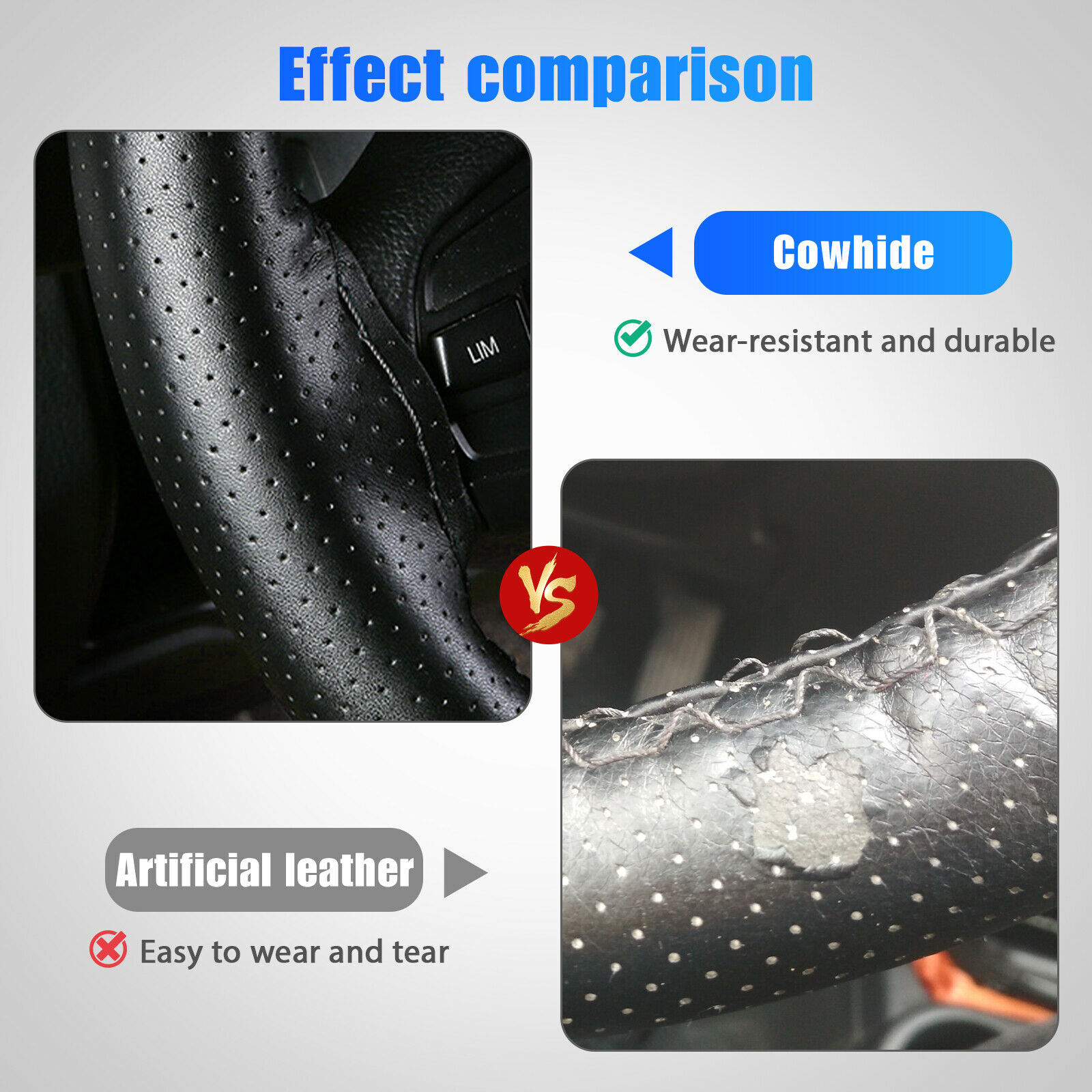 DIY Carbon Leather Car Steering Wheel Cover Thread Antislip Black 15