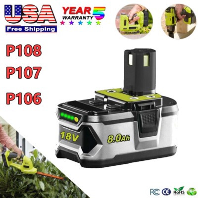 P108 P107 For RYOBI 18V 8.0Ah High Capacity Battery 18 Volt Lithium-Ion One Plus