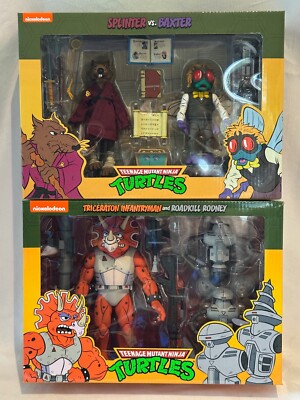 NECA TMNT Splinter & Baxter / Triceraton & Roadkill Rodney 2-Pack Lot of  2 MISB