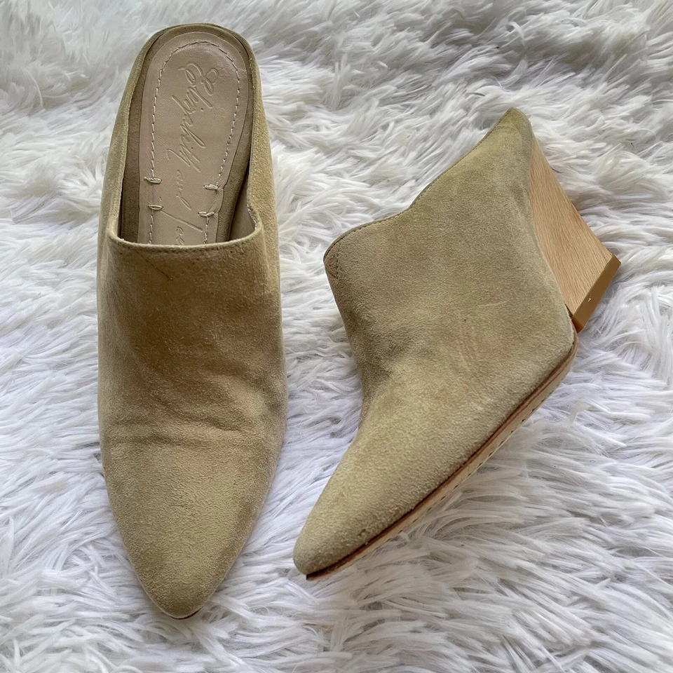 Elizabeth & James EVIE Punta Punta Tostada Gamuza Sin Cordones Cuña Mules Talla 5.5 B Foto 4 de 4