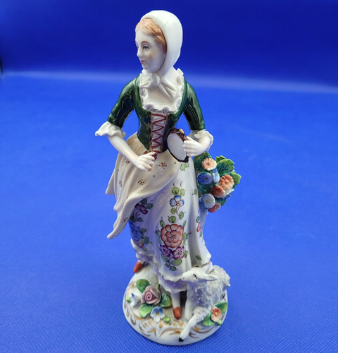 Sitzendorf Porcelain Figures Boy Playing Flute Girl With Tambourine Dresden 16cm - Picture 14 of 23