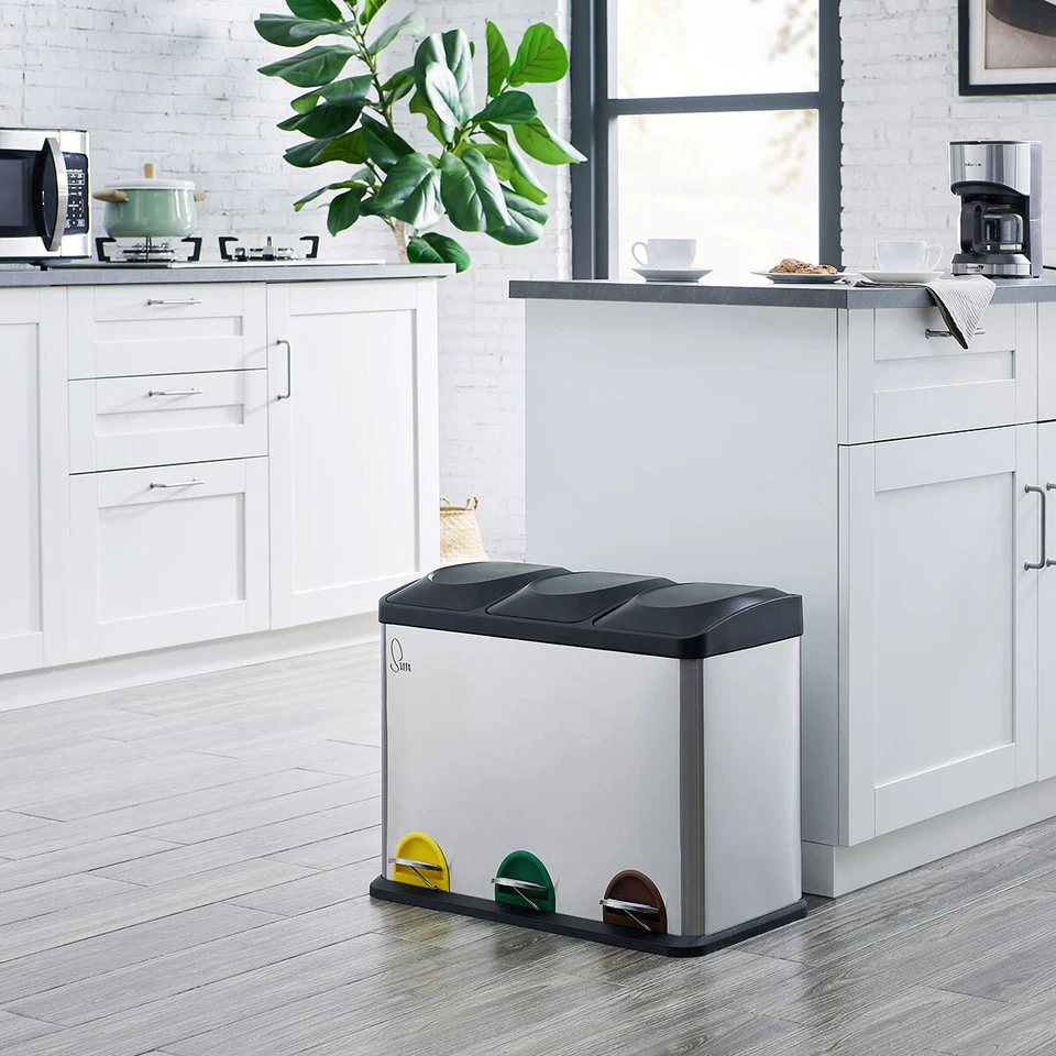 SVITA TC3X15 Mülleimer Papierkorb Treteimer Abfalleimer Recycling 45L Edelstahl - Bild 2 von 4