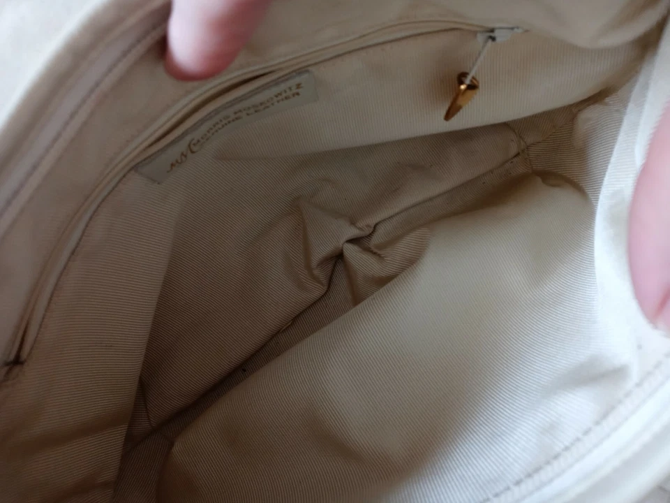 Morris Moskowitz кремовая кожа Hobo сумка оплетка ручки 11 дюймов x 8 дюймов x 3 дюйма новом VINT - Изображение 4 из 4