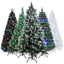 4/5/6/7FT Artificial Christmas Tree with LED Lights Stand Xmas Holiday Pre Lit