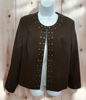 Frenz By Theresa Renz Brown Faux Suede Jacket Sz M Studded Open Cowboy Western