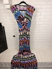 Eliza J Maxi Dress Size 10 Multicolor Ikat Abstract Twist Front V Neck Boho