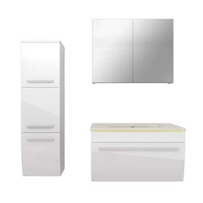 Badmöbel Set Gently 3 V2-L Weiß Badezimmermöbel Badspiegel Waschtisch 70 cm - Bild 1 von 4