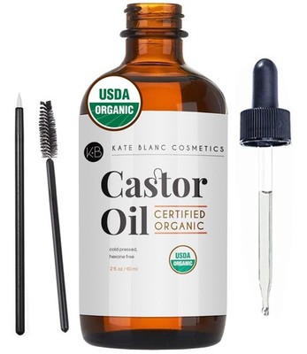 Kate Blanc Cosmetics Castor Oil Organic for Hair, Lashes, Face (2oz), 100% Pure,
