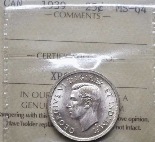 1939 Canada 25 cents ICCS graded MS-64