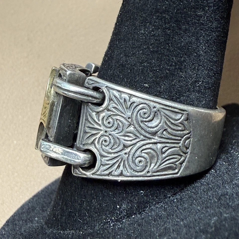 Konstantino Maltese Cross Chain-Loop Sterling Silver Ring w/ 18K Gold Sz 12 - Image 2 of 4