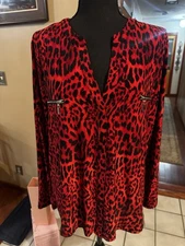 Inc International Concepts Women's Top Red Black Cheetah Size XL
