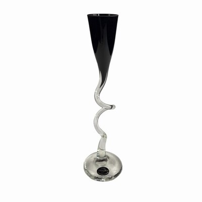 Jozefina Krosno Poland Art Glass Black Twist Stem Bud Vase Hand Blown 12'' MCM