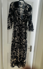 Mochy Black & White Abstract Wrap Dress V-Neck 3/4 Sleeve Long M/L