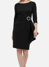 Eliza J Women's Black Embellished-Side-Buckle Scuba Crepe Dress Size 4