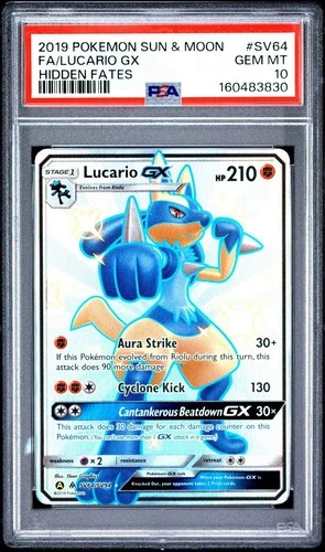 PSA 10 Lucario GX SV64/SV94 Hidden Fates: Shiny Vault Holo