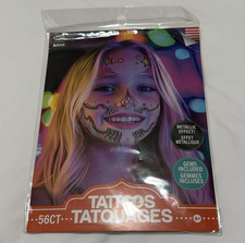 SAVVi 56ct Large Temporary Metallic Skull Stars face Tattoos w/ Gems