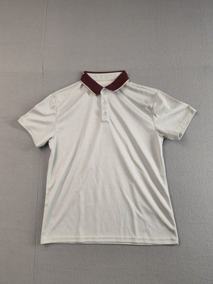 Day & Age Men Polo Shirt S Light Gray Red Tipping Collar Short Sleeve Button Up