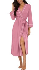 PrinStory Robes for Women 3/4 Sleeve Long Bath Robe Pink-L Large, Pink
