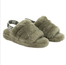UGG Women's Fluff Yeah Olive Green Slippers Slide Sandal Shearling US Size 7