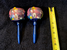 Vintage Pair Of Hand Painted Wooden Maracas Made From Gourds Mexico Blue