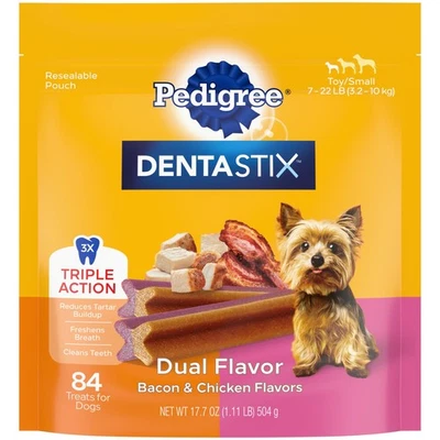 Pedigree Dentastix Dual Flavor Small Breed Dog Treats, Bacon & Chicken, 17.78