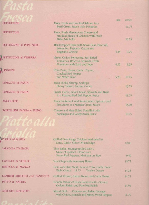 Campari's Italian Restaurant Menu Sheraton Denver Tech Center Hotel Colorado 