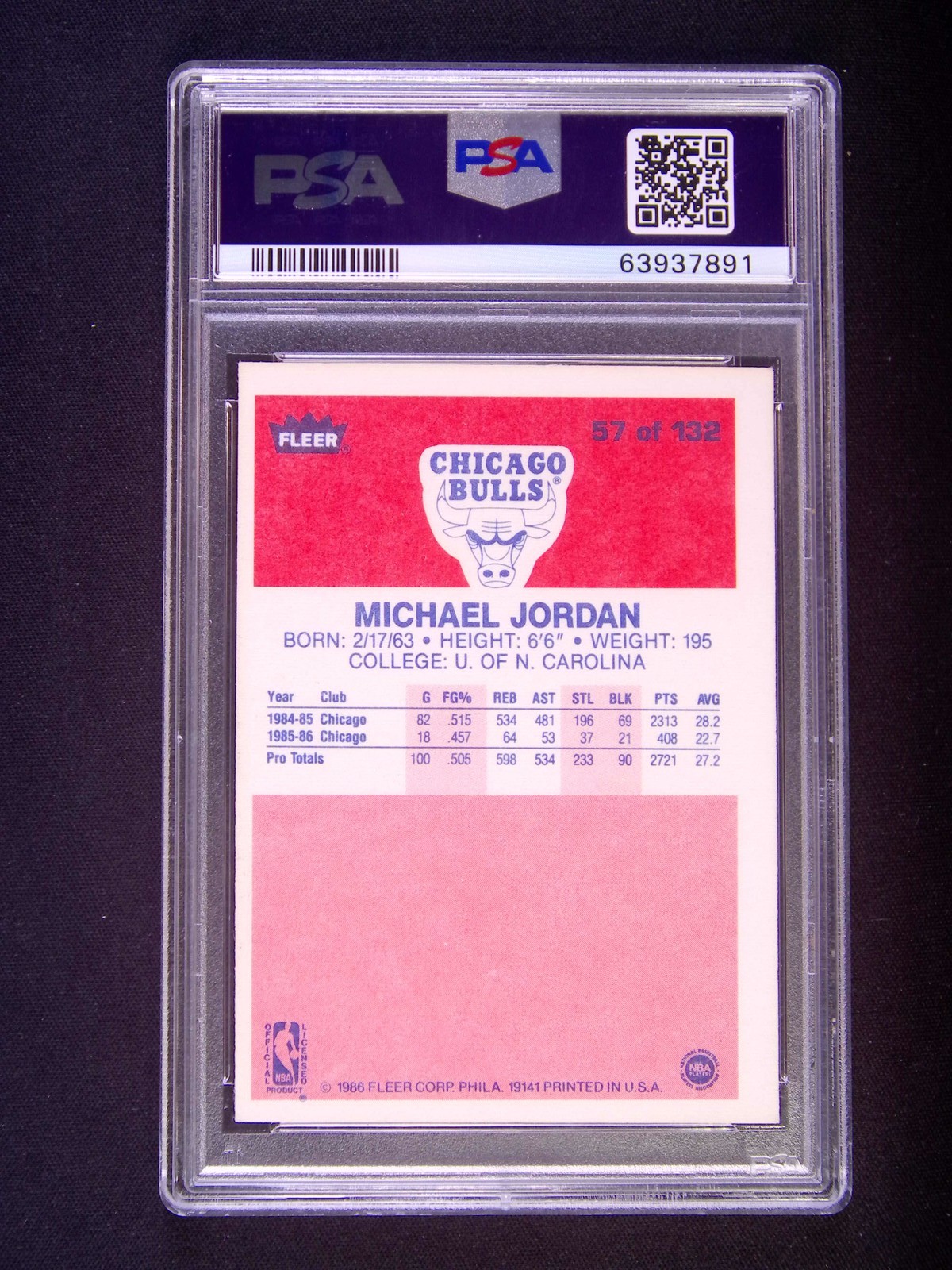 1986 Fleer Premier Michael Jordan #57 RC Rookie PSA 4 view 2