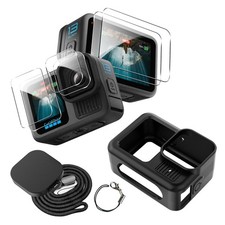 for Go Pro Hero 13 Black Case with 6 Pack Tempered Glass Protector black