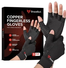 BraceBull Arthritis Gloves (1 Pair), Copper Infused Fingerless Compression M