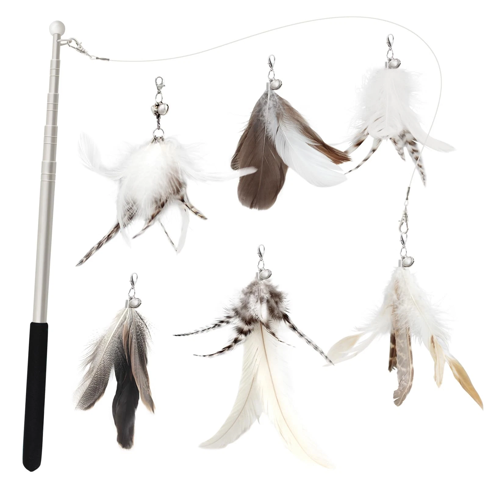 Cat Wand Toy 7 Pcs Feather Refills Interactive Retractable Pole With Bell
